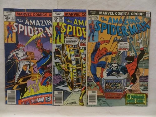 LOT OF 3 1976-78 AMAZING SPIDER-MAN COMICS..NO.162,183,184..MARVEL..PUNISHER!!!