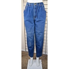 Vintage Jordache Jeans 28 x 29 80s Blue Pleat Tapered High Waist Patched MadeUSA