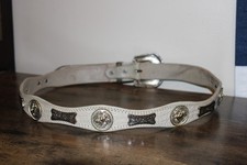 Vintage Concho Tooled Leather Belt Western Scalloped Floral Brown Hvy Duty 38