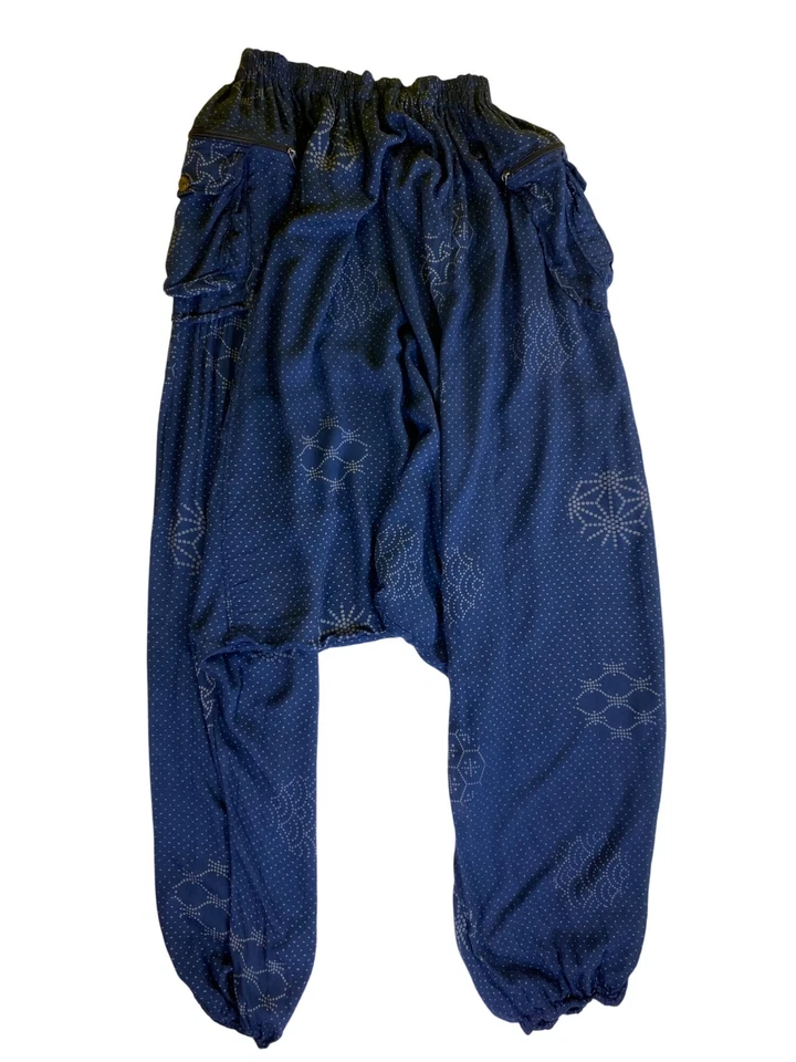 Blue Harem Pants Polka Dot 100% Cotton MC Hammer Eighties Large Casual Bohemian - Image 2 of 4