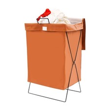 Brown + Black Laundry Hamper X-Frame Laundry Basket, Dirty Clothes Basket w/Lid
