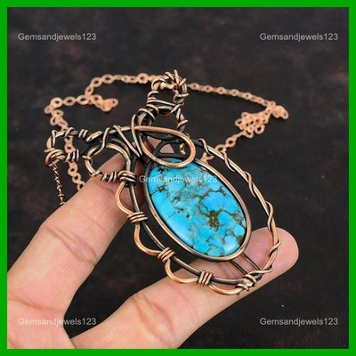 Sisters Day Deal Natural Tibetan Turquoise Wire Wrapped Chain Necklace Copper