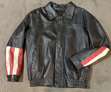 Vintage Biker jacket black leather Size XL Front Zip USA Embroidered Patch