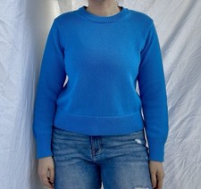 GAP Women s Blue Crewneck Cotton Sweater Size Large Classic Knit