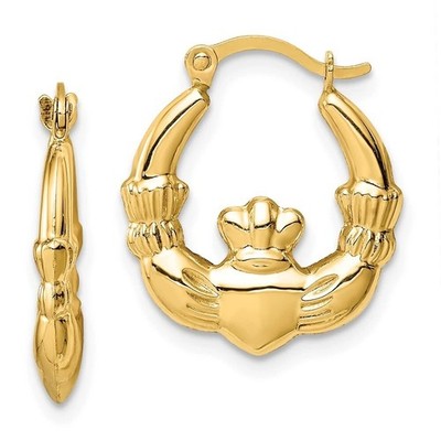 3D Wende Creolen irisches Claddagh Motiv echt 14K Gelbgold