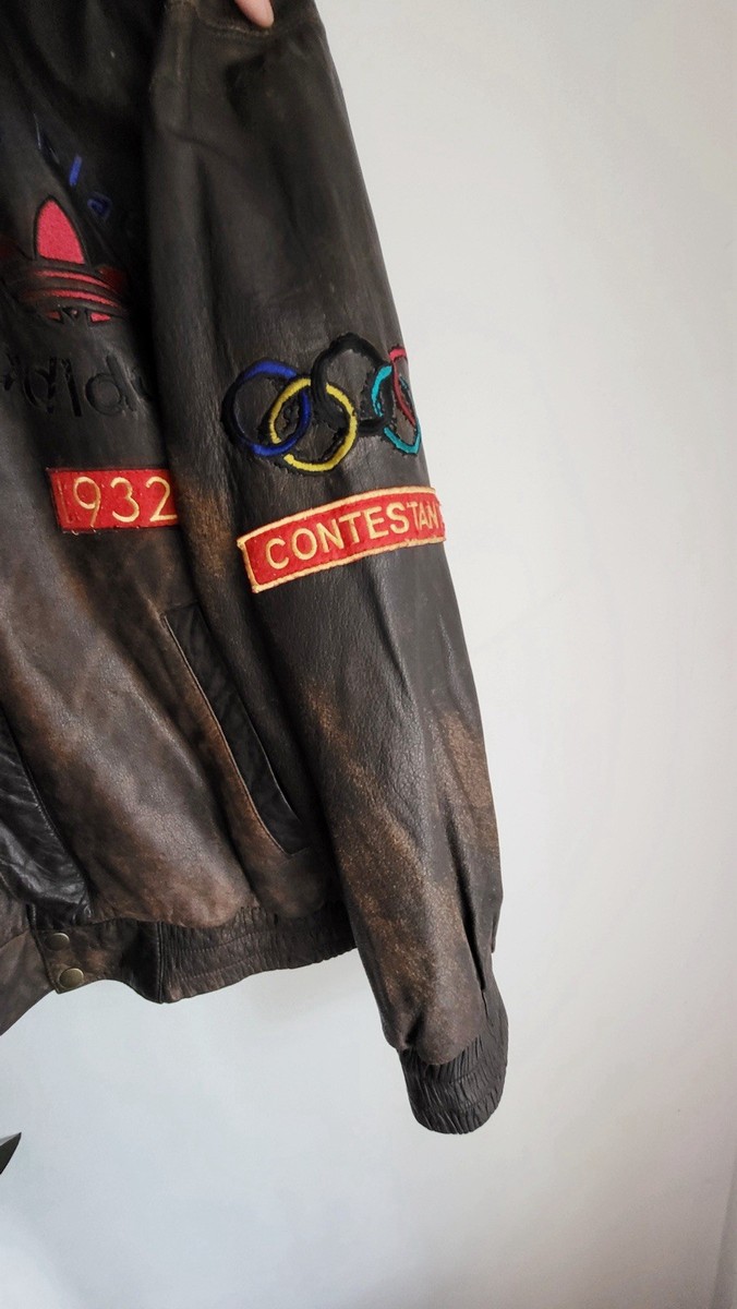 Vintage Adidas Brown Leather Jacket Winter Games 1932 | eBay