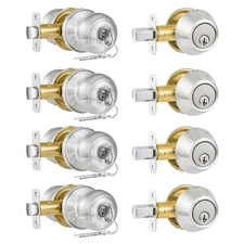4 Pack Exterior Door Lock Set, Satin Nickel Door Knob and Deadbolt Combo Set,...