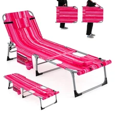 Outdoor Folding Chaise 5-Position Lounge Chair w/ Face Hole &Adjustable Footrest