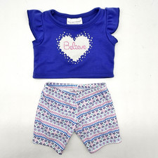 Build A Bear Blue Believe White Glitter Heart Girl Teddy Girl Clothes Outfit Set