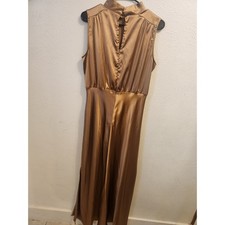 Lulus Maxi Dress L Sleeveless Mock Neck Slits Classic Elegance Satin Blush Pink