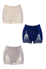Rhonda Shear Women's 3pk Pin-Up Panty w/ Lace Detail Champagne/Navy