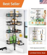 Shower Caddy Tension Pole: 4-Tier Corner Rustproof Bathroom Organizer with So...