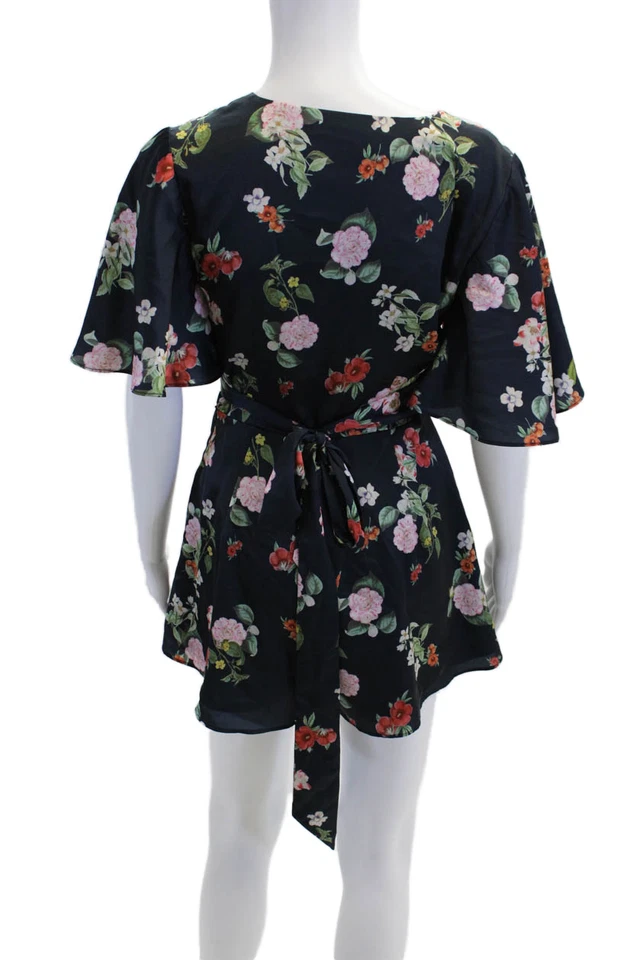 Mameluco envolvente floral cuello en V manga corta Keepsake para mujer azul marino talla pequeña Foto 4 de 4