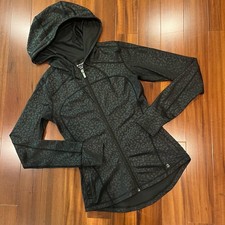 BUFFBUNNY Black Leopard Camo Hoodie Full Zip Athletic Jacket Long Sleeve Size XS