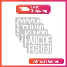 12 Sheets Large Letter Stickers -4 Inch White Vinyl Self Adhesive Alphabet Numbe