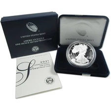 2021 W Type 1 American Silver Eagle Choice Proof Bullion OGP COA