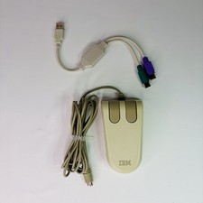 Vintage IBM 2-Button PS/2 PC Mouse 6450350 and USB Adapter - Working
