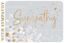 In Beileidskarte - grau mit weißen Blumen Goldfolie Blätter Schrift 7,5x5"