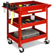 Costway Three Tray Rolling Tool Cart Mechanic Cabinet Storage Toolbox Organizer 