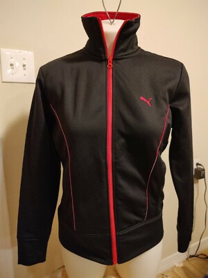 Puma Black and Pink Fitted Thick Track Jacket Womens Fleece Lined Size M