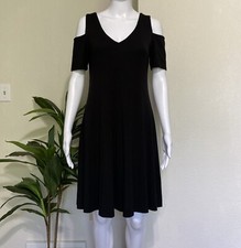 White House Black Market XS Little Black Dress Cold Shoulder V-neck Stretch Knee