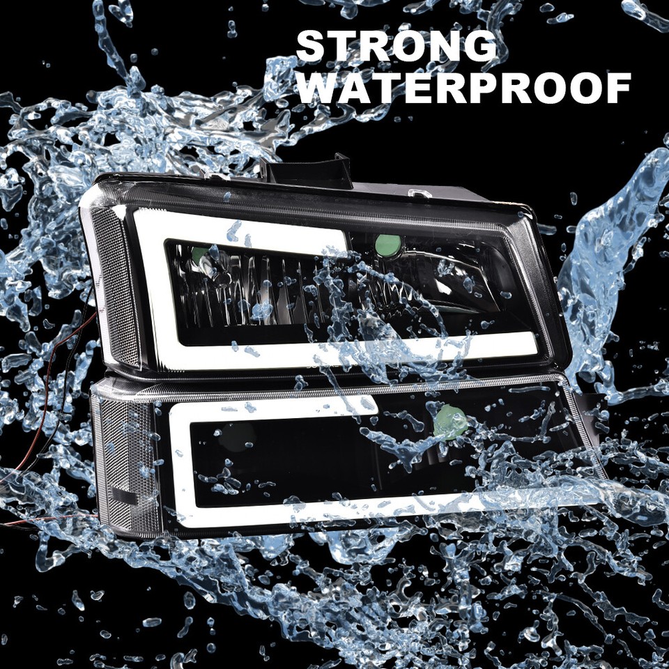 2004 Gmc Sierra Headlights Clear Reflector Black Housing LED DRL - Foto 13