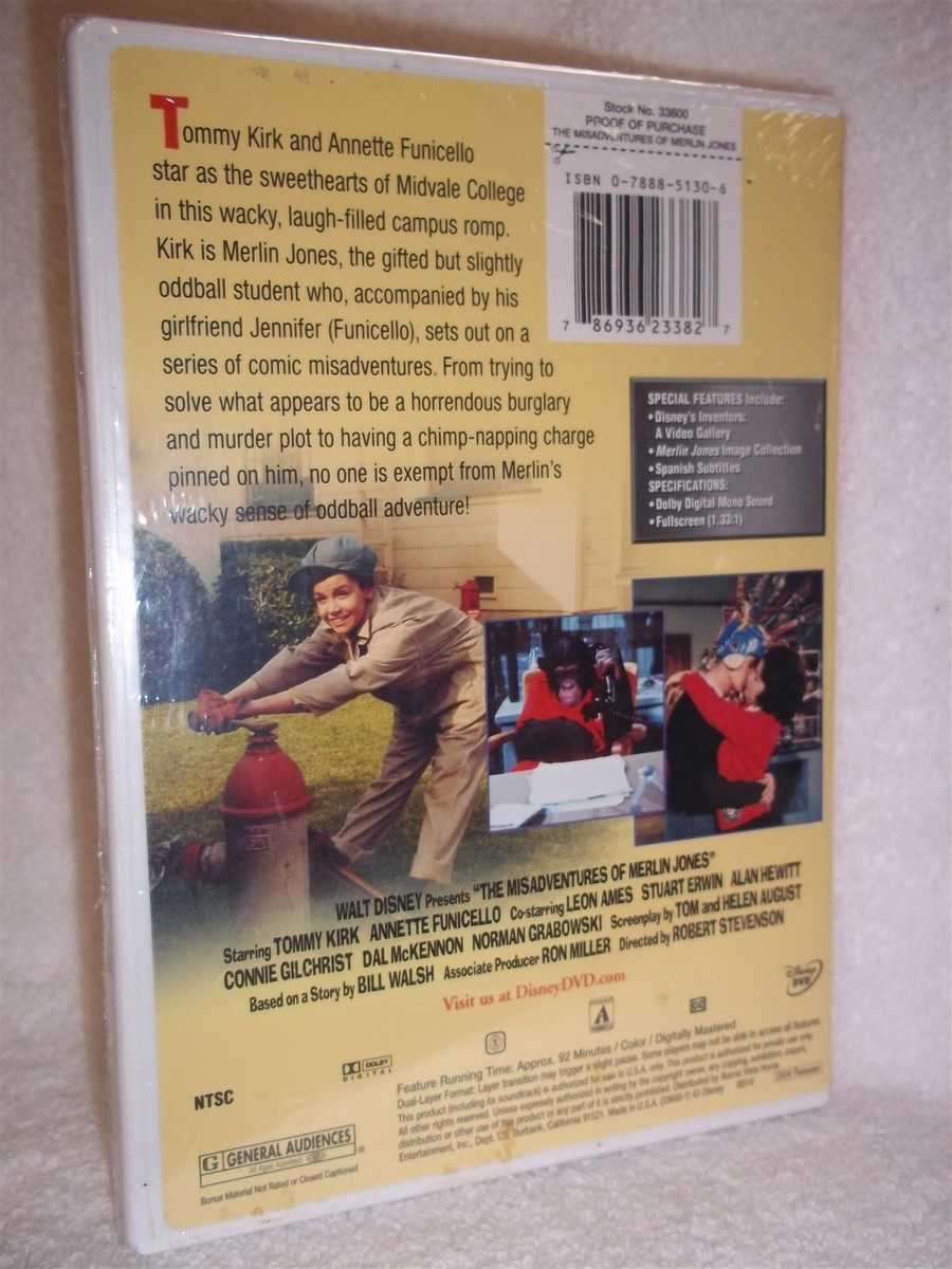 The Misadventures Of Merlin Jones (DVD, 2004) ‎Tommy Kirk Annette