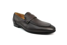 Mens Exclusive Genuine Leather Brown Slip On Dress Shoes Loafer Formal AZAR Uber