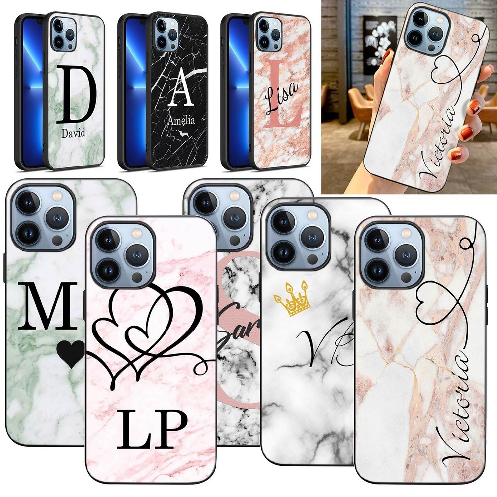 Soft Case For iPhone 16 Pro Max 12 11 15 14 13 Personalized Name Marble Cover