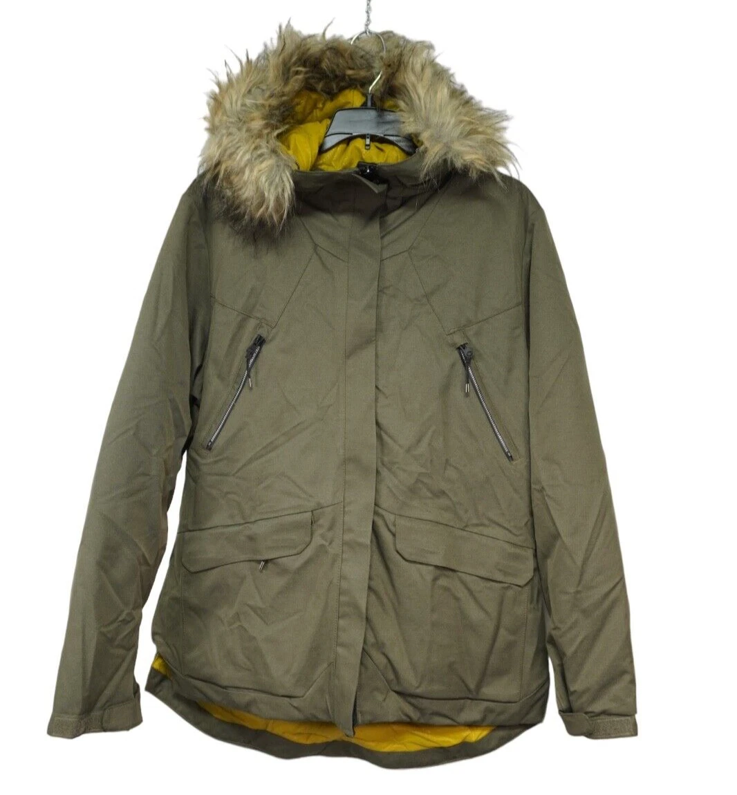 Body Glove Women's Olive Green Full Zip Hooded Coat Faux Fur Ski Jacket Sz.L