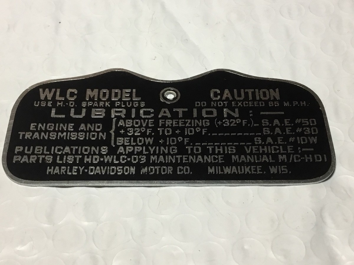 Harley Canadian WLC Military Data Plate Tank Nomenclature Tag WWII