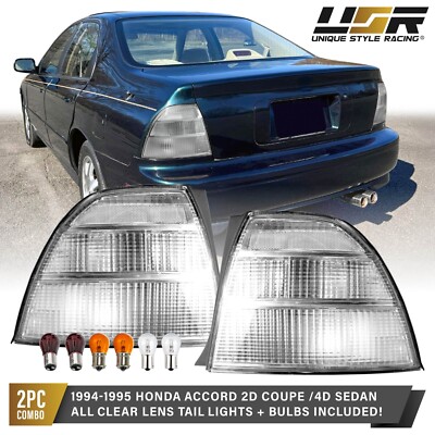 CLEAR Lens Tail Light set L+R For 94-95 Honda Accord Coupe 2D