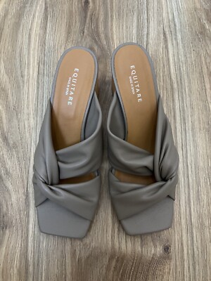 Equitare Slide Twist Front Leather Taupe Sandals, EUC