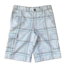 New Boys Tony Hawk Cargo Shorts White With Grey And Teal Plaid Size 14