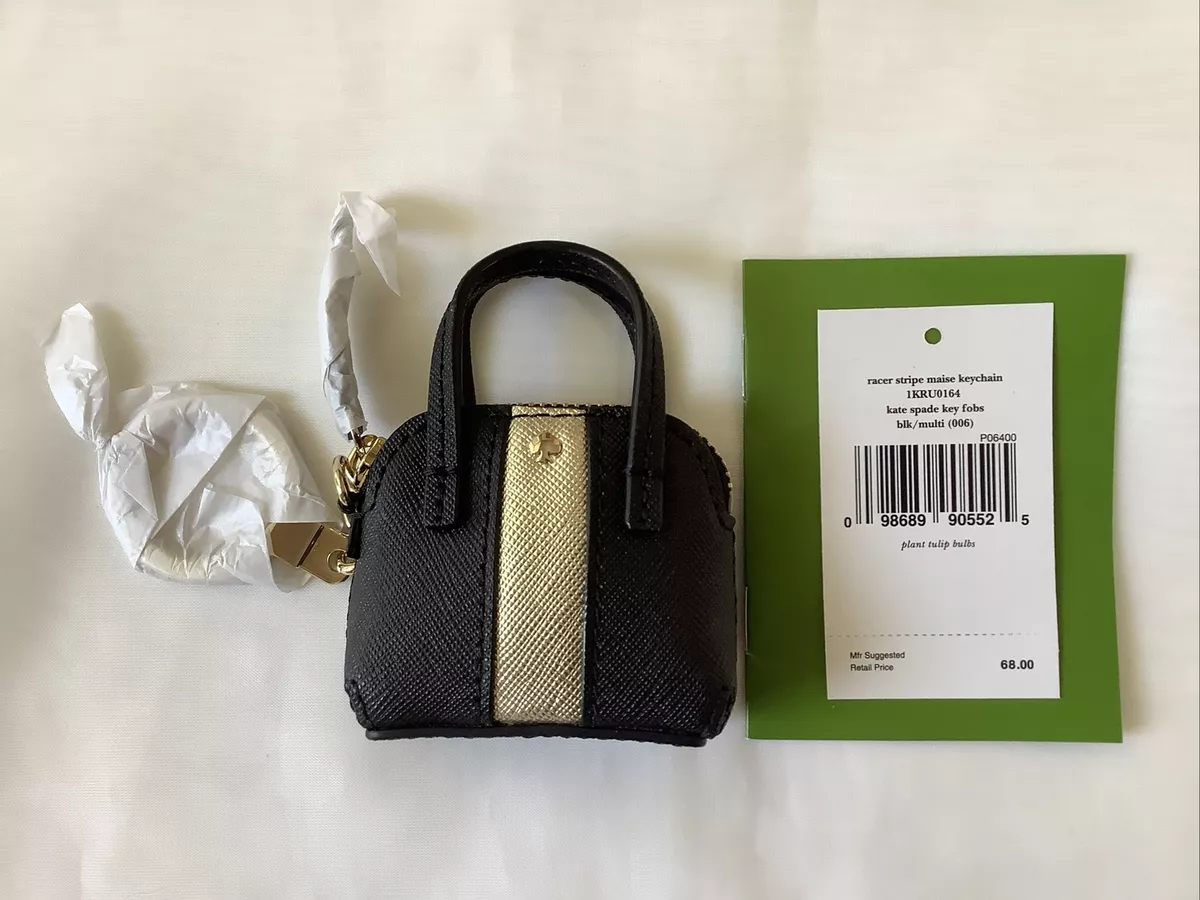 Kate Spade Racer Stripe Maise Mini Keychain Key Fob Black Gold
