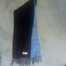 Joseph Abboud Mens 100% Cashmere Scarf  2 Sided Black/Blue Heather W/ Fringe