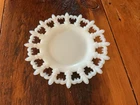 Vintage Fleur De Lis Milk Glass Plate Dish Reticulated Edge 7.5"