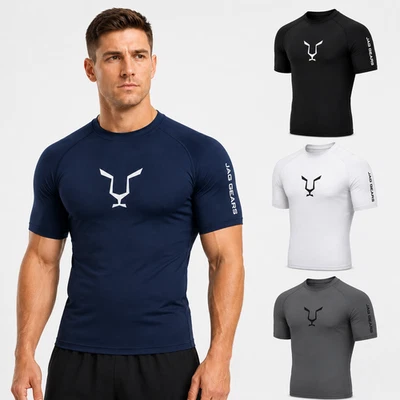 Kurzarm-Kompressions-Rashguard für Herren, MMA, Boxen CrossFit, Blue Jag Gears - Bild 1 von 4