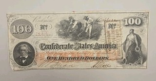 1862 63 $100 Confederate States of America Note