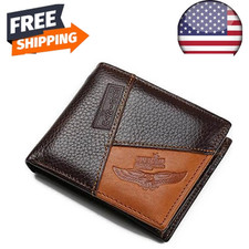 GUBINTU Genuine Leather Mens Wallet Coin Pocket Zipper Bifold Eagle Design