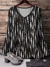Image of PLUS 20 24 BLACK WHITE SPOTTED POLKA DOT T SHIRT TOP BLOUSE STRETCH LONG SLEEVE
