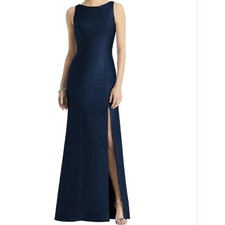 Alfred Sung sleeveless satin gown dress Sz 8R trumpet navy NWT