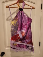 Y2k WHIMSY FAIRY SILK VINTAGE Halter Neck Top Asymmetric Ruffle handkerchief Top