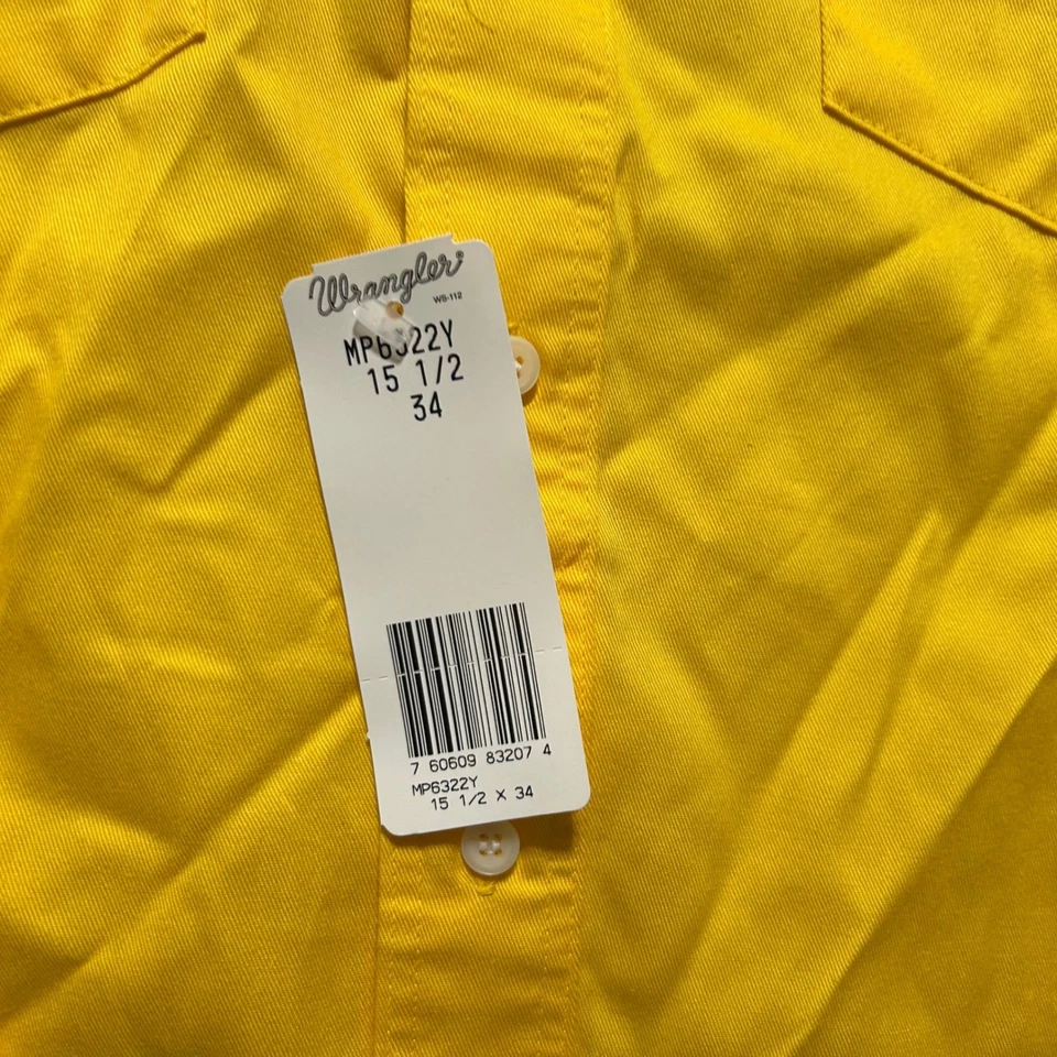 Camisa Wrangler Hombres Manga Larga Amarilla Abotonada Colas X Largas Talla 15 1/2 34 Foto 2 de 4