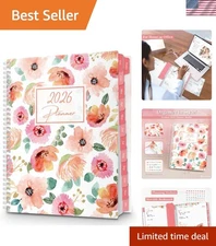 Spacious 2026 Floral Monthly & Weekly Planner - 8.5x11 with Tabs & Bookmark