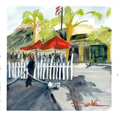 Street Dining - SandraWatercolors  California - Original Watercolor Painting