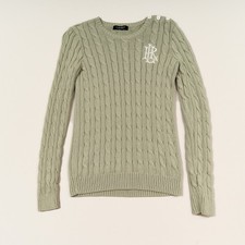 Lauren Ralph Lauren Chunky Cable Knit Sweater Womens S Green LRL Monogram Preppy