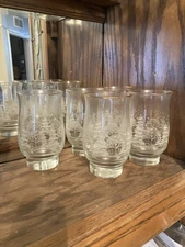 Libbey Frosted Glasses Christmas Winter Wonderland Gold Rim Set of 5 Weighted