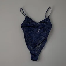 NWT Victoria's Secret Lace Bodysuit Teddy Lingerie Navy Blue Floral Sleeveless S