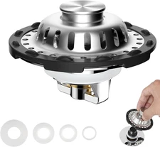 Universal Bathroom Sink Drain Strainer Hair Catcher, Brass Metal 3 in 1 Pop-Up B